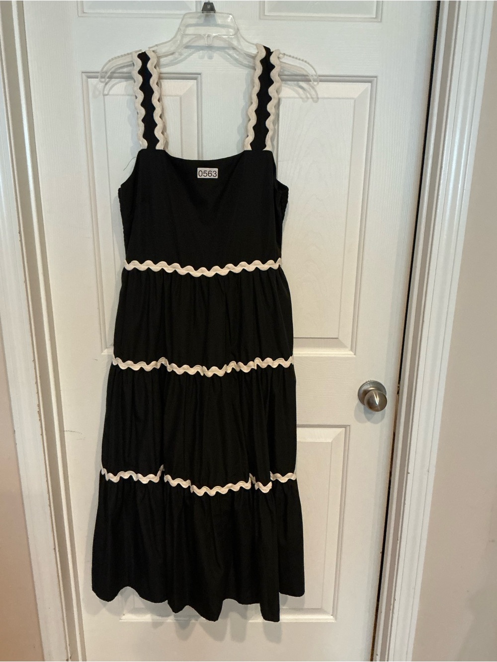 entro Black Midi Dress with Cream Scallop Trim
